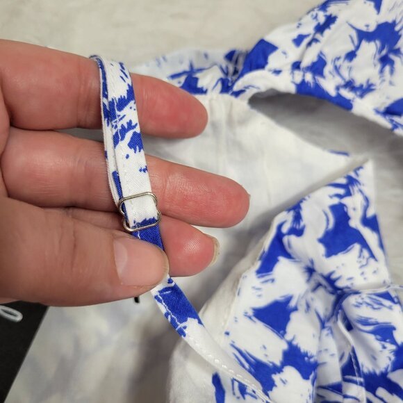 Lulu's Ring in Spring Blue White Floral Print Flutter Sleeve Mini Dress Large - Picture 12 of 14